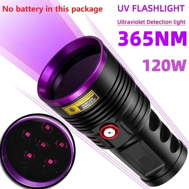 120W UV Flashlight Rechargeable Waterproof 18650 Purple Light Blacklights UltraViolet Light Torch For Pet Urine Stains Detector