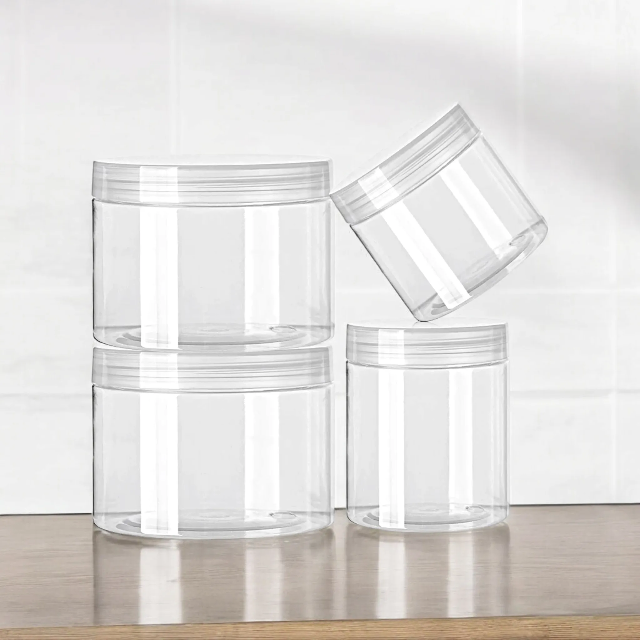 400ml PET Plastic Jar with Lid Crystal Clear 8.5x8.5cm