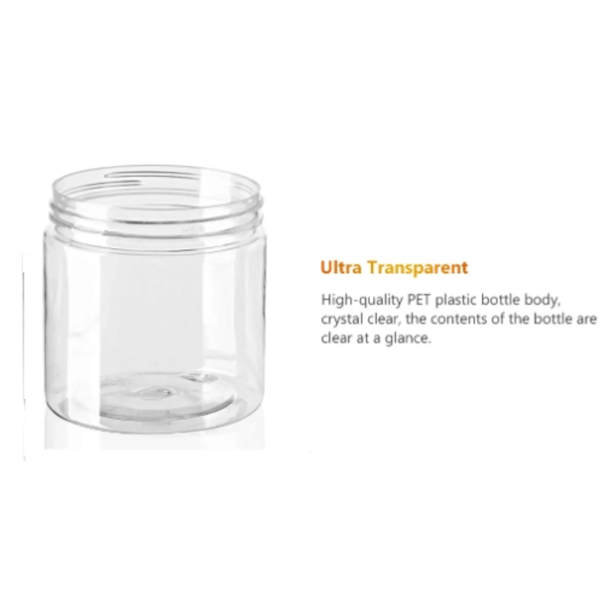 400ml PET Plastic Jar with Lid Crystal Clear 8.5x8.5cm