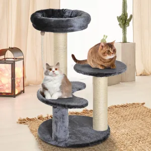 65 cm Cat Tree for Indoor Cats Kitty Scratcher Kitten Activity Center Scratching Post Playhouse 2 Perch w/ Hanging Sisal Rope Grey