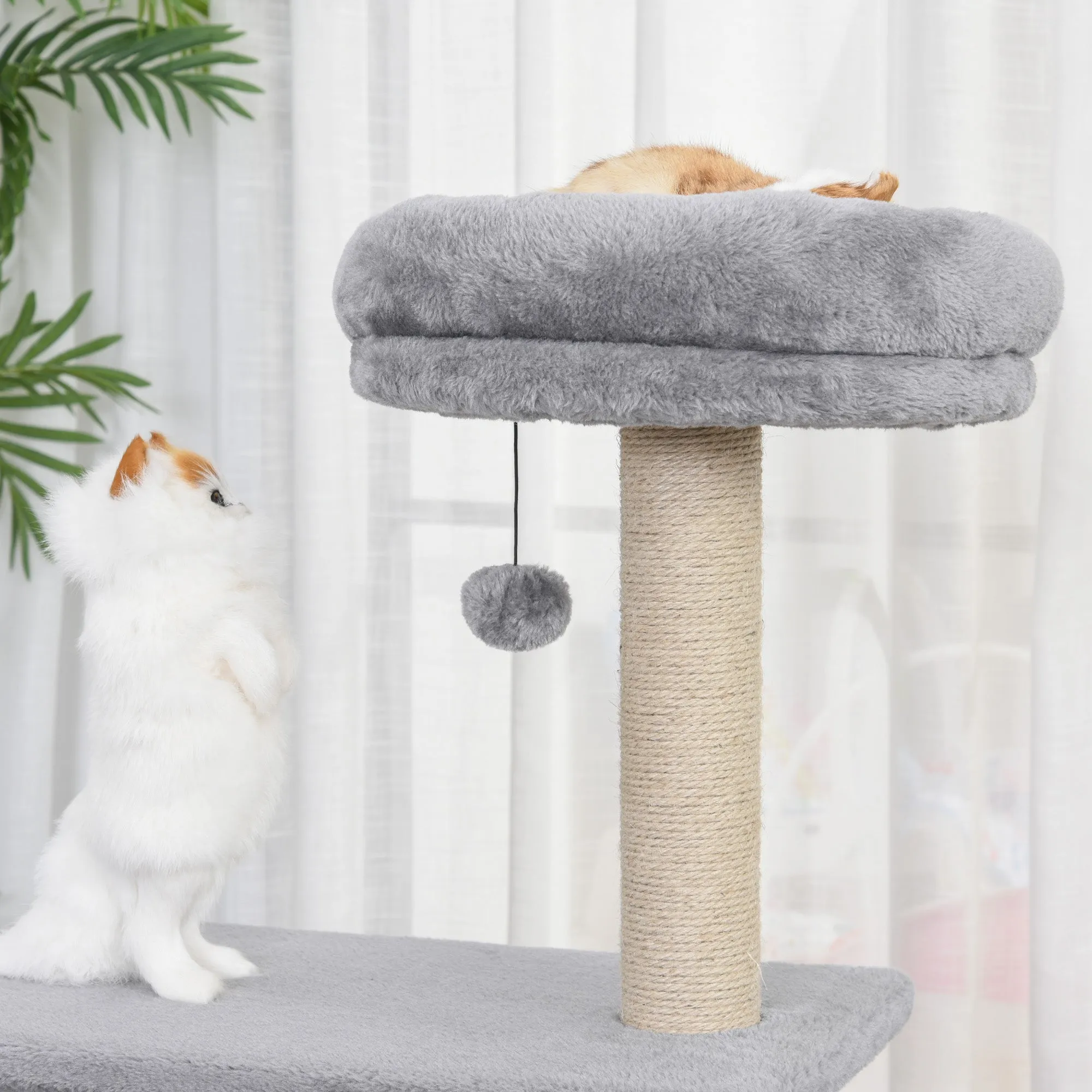 96cm Cat Tree for Indoor Cats Condo Sisal Scratching Post Cat Tower Kitten Play House Dangling Ball Activity Center Furniture Grey