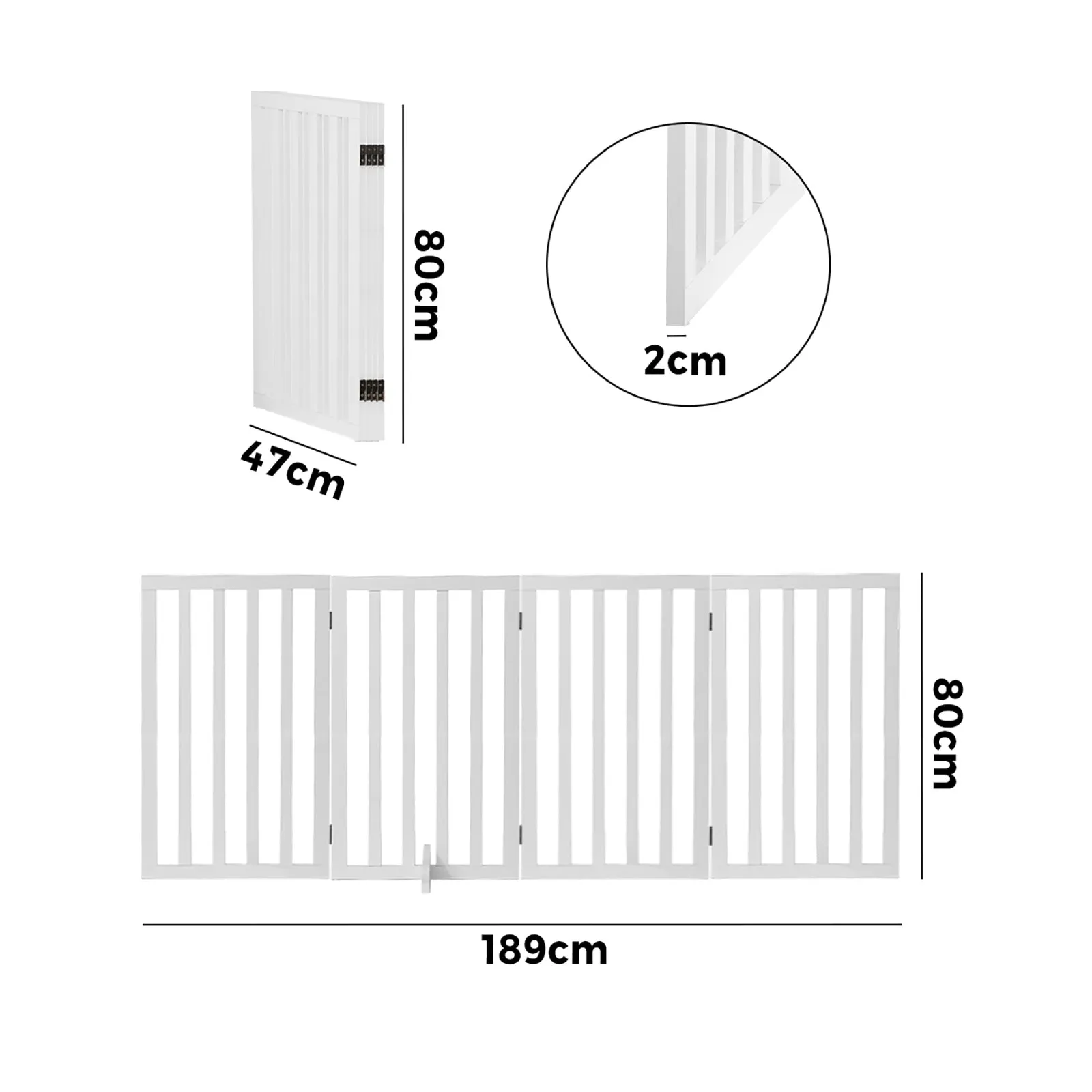 Alopet Wooden Pet Gate Dog Fence Safety Stair Barrier Security Door 4-Panel 80cm