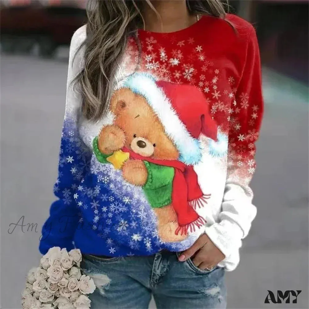 Casual Loose Round Neck Christmas Tree Hoodie for Autumn/Winter Outdoor Wear