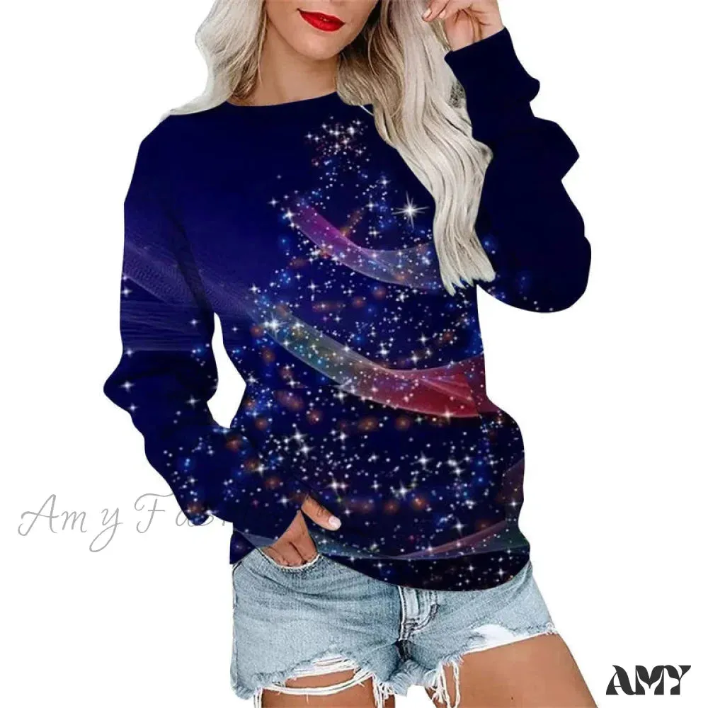 Casual Loose Round Neck Christmas Tree Hoodie for Autumn/Winter Outdoor Wear