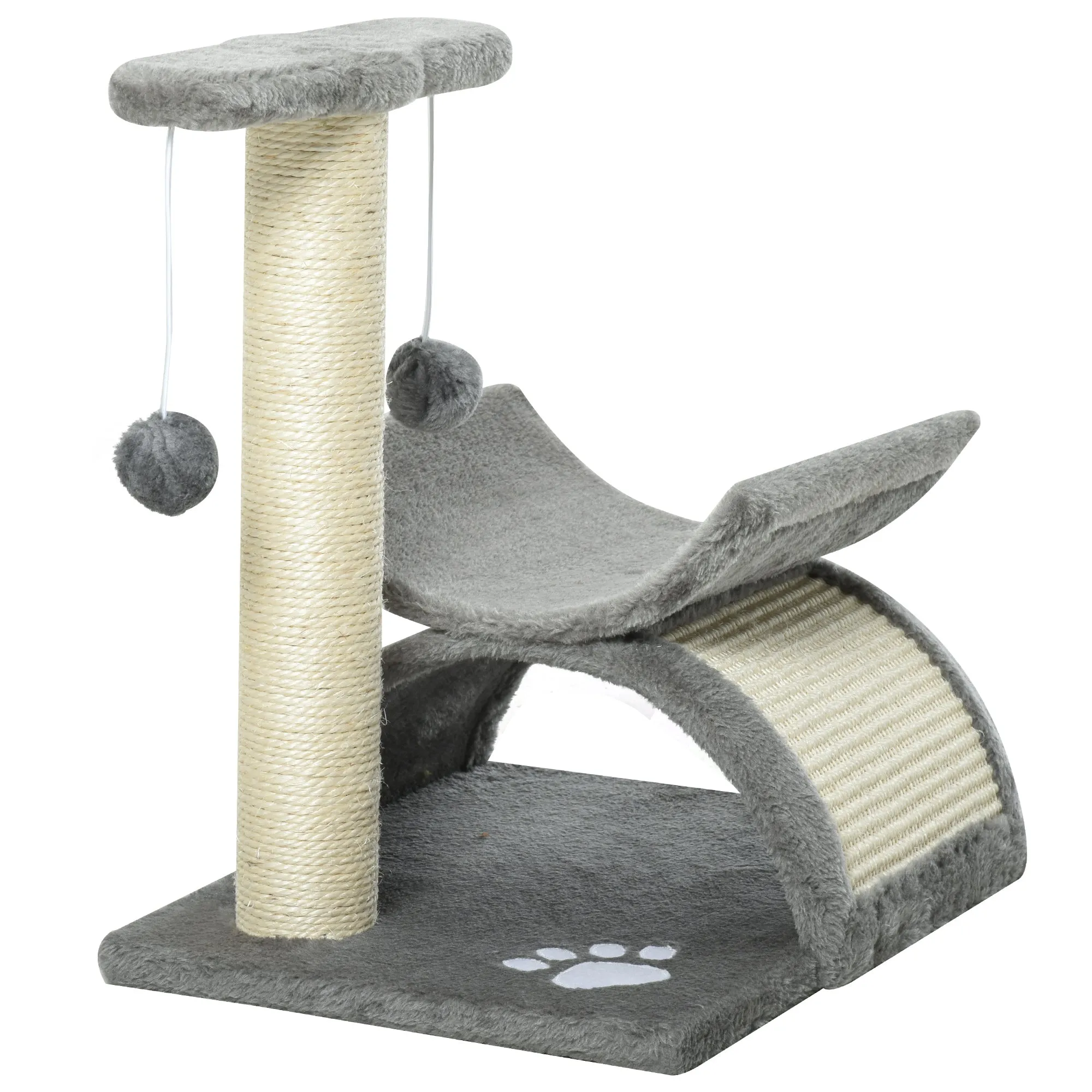 Cat Tree for Indoor Cats Scratching Post Kitten Scratcher Kitty Activity Play Center Sisal Rotatable Top Bar Tunnel Dangling Ball Grey