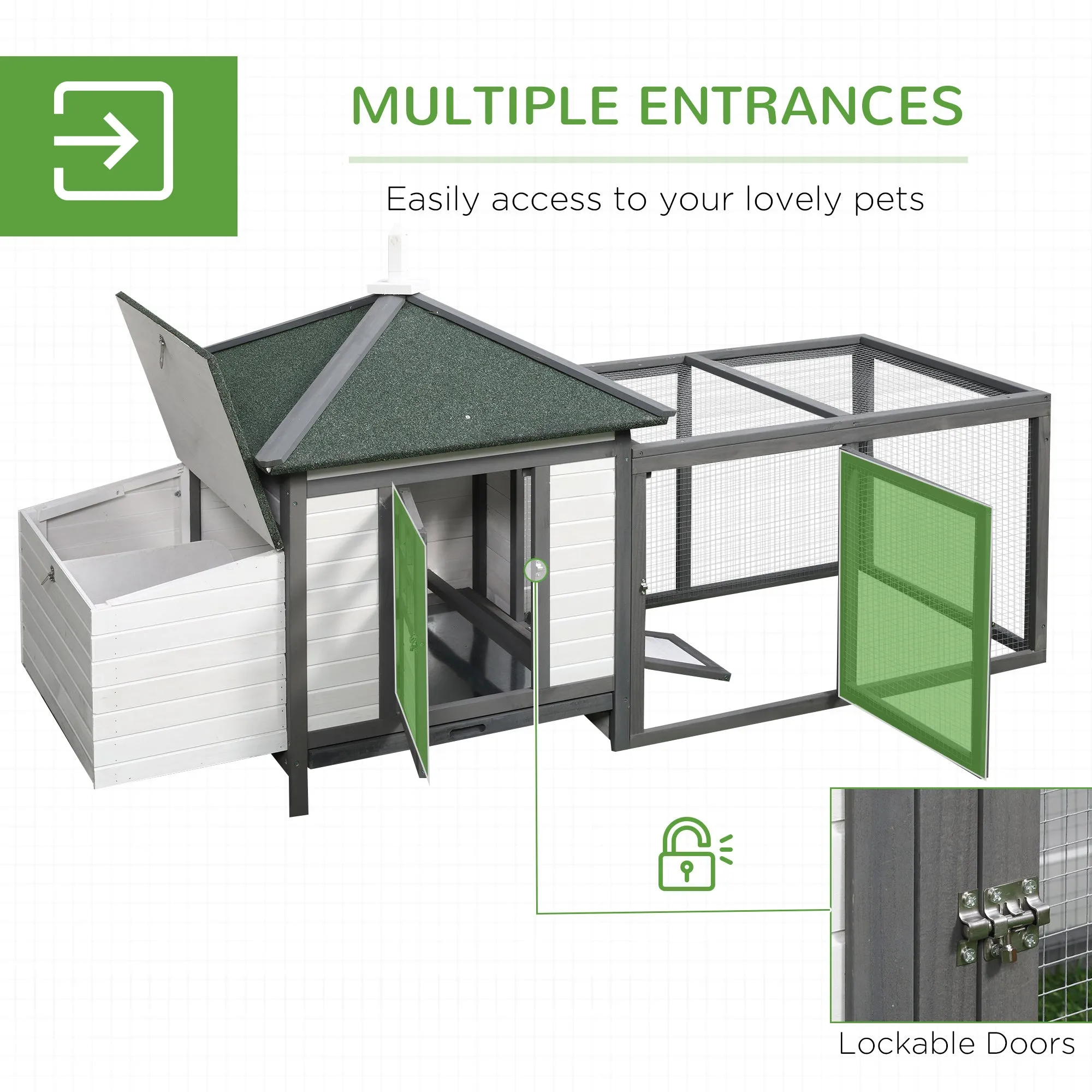 Chicken Coop with Run Hen House Poultry Coops Cages Pen Outdoor Backyard with Nesting Box 196 x 76 x 97cm Grey