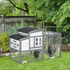 Chicken Coop with Run Hen Rabbit Hutch House Wooden Poultry Cage w/ Nesting Box Removable Tray Openable Roof Outdoor 140 x 67 x 88.5cm