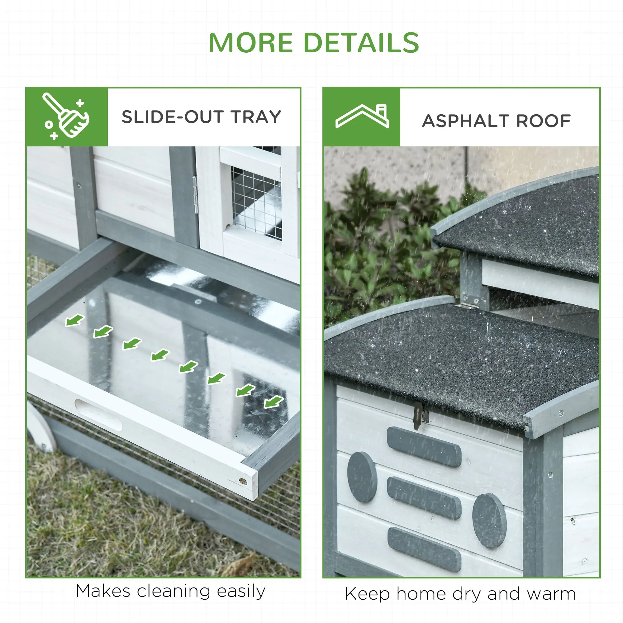 Chicken Coop with Run Hen Rabbit Hutch House Wooden Poultry Cage w/ Nesting Box Removable Tray Openable Roof Outdoor 140 x 67 x 88.5cm