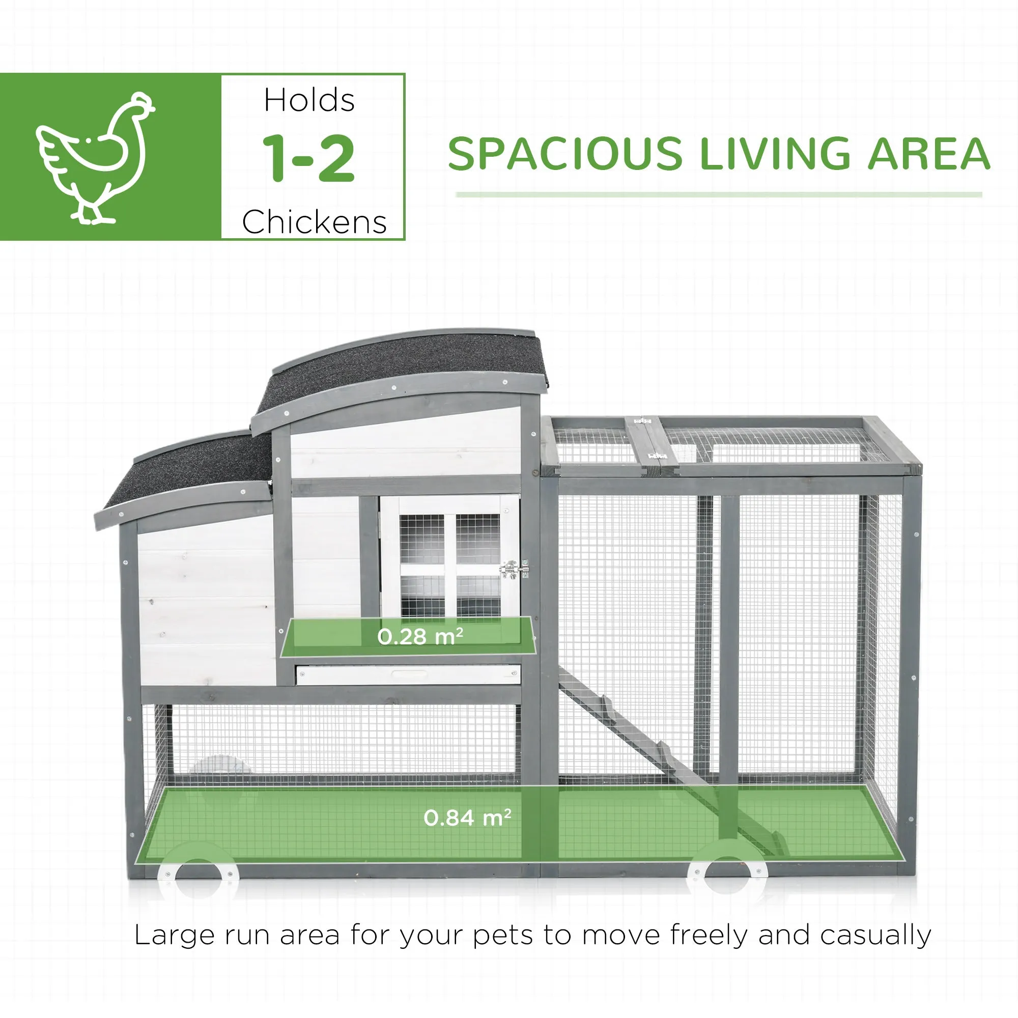 Chicken Coop with Run Hen Rabbit Hutch House Wooden Poultry Cage w/ Nesting Box Removable Tray Openable Roof Outdoor 140 x 67 x 88.5cm