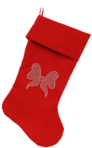 Clear Bow Rhinestone 18 inch Velvet Christmas Stocking Red