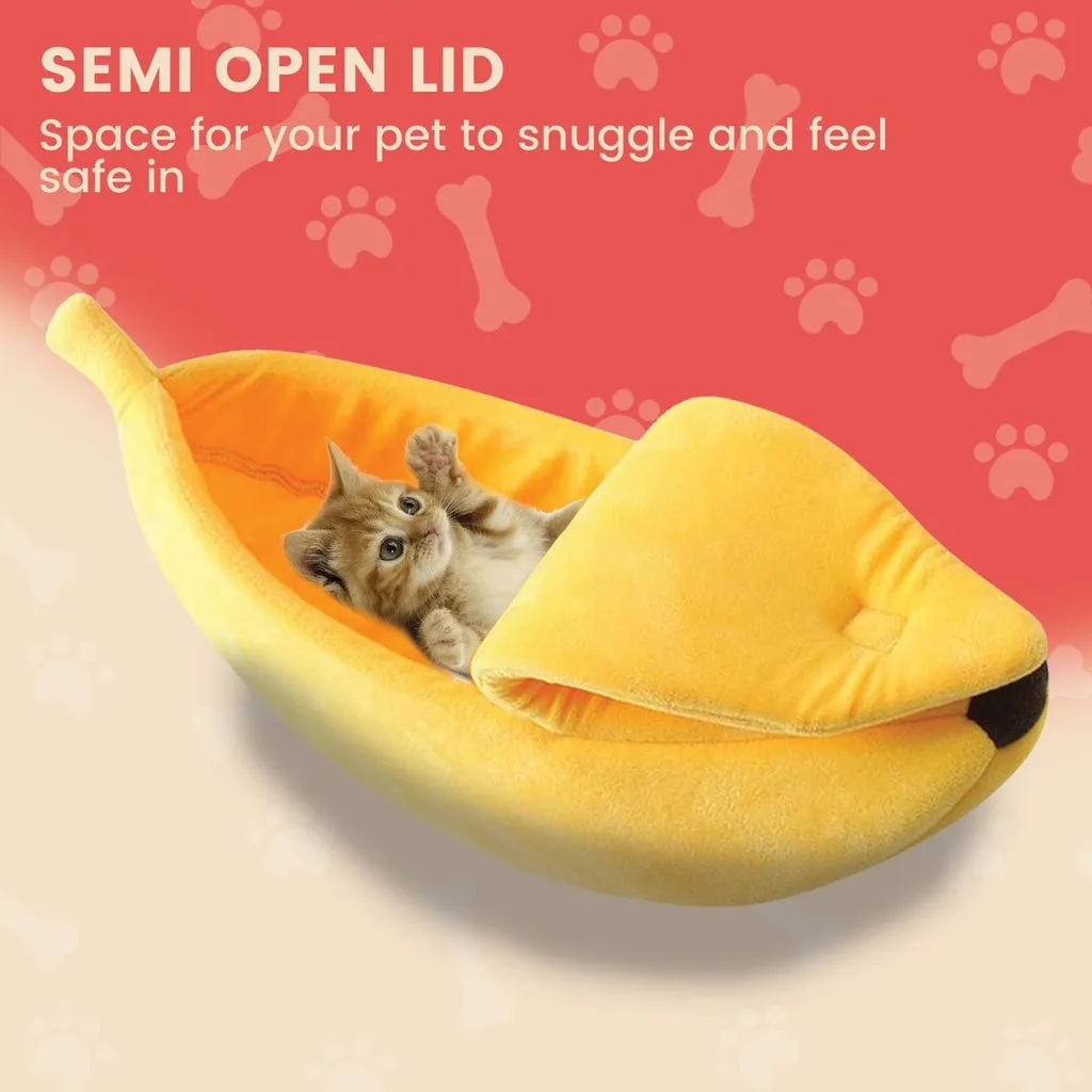 Cozy Banana Shape XL Pet Bed, Cotton Fleece, Floofi