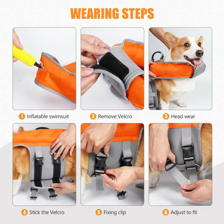 Dog Inflatable Swimsuit Easy to Carry Pet Life Jacket with Pump, Size: