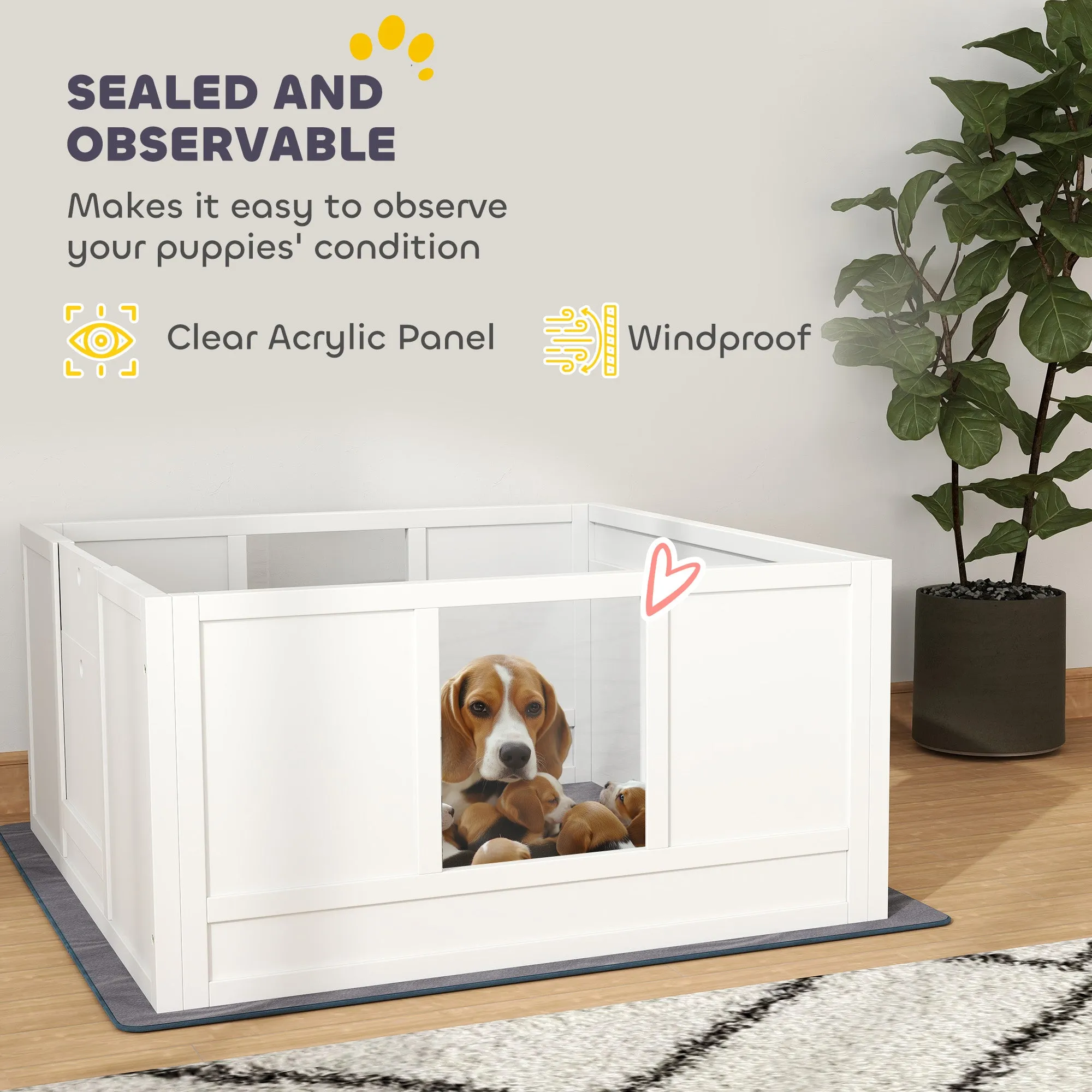 Dog Whelping Box with Whelping Pad, Adjustable Entrance, 100 x 96cm