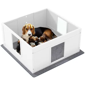 Dog Whelping Box with Whelping Pad, Adjustable Entrance, 100 x 96cm