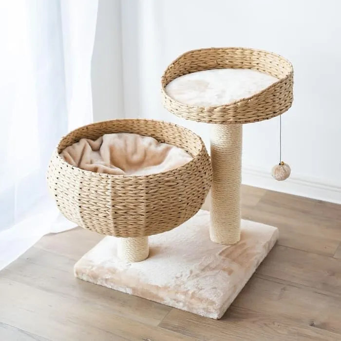 Eco-Friendly Handwoven Cat Tree with Sisal Scratching Post, 23" H