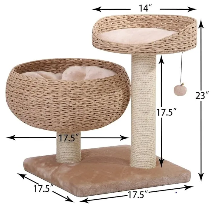 Eco-Friendly Handwoven Cat Tree with Sisal Scratching Post, 23" H