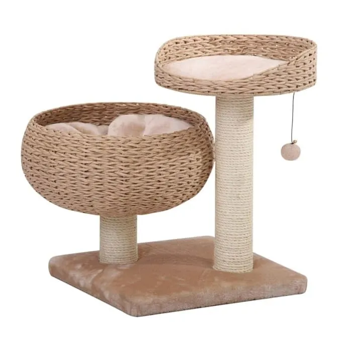 Eco-Friendly Handwoven Cat Tree with Sisal Scratching Post, 23" H