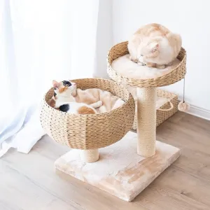 Eco-Friendly Handwoven Cat Tree with Sisal Scratching Post, 23" H