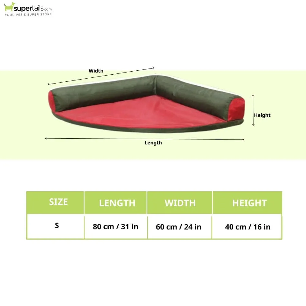 Hiputee Corner Waterproof Bed for Dogs and Cats (Green Red)