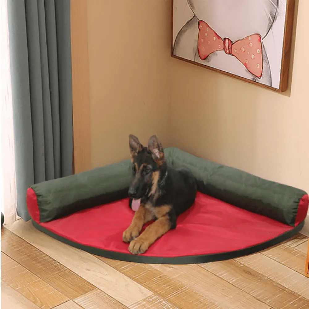 Hiputee Corner Waterproof Bed for Dogs and Cats (Green Red)