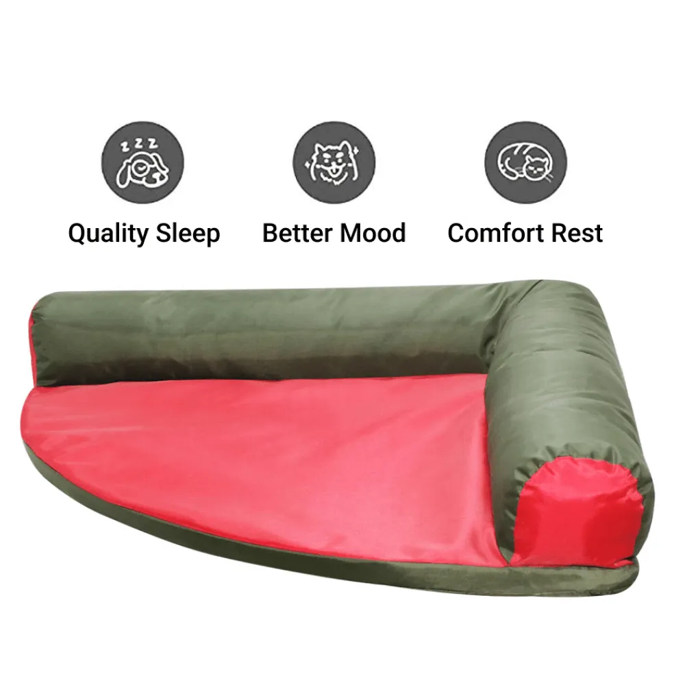 Hiputee Corner Waterproof Bed for Dogs and Cats (Green Red)