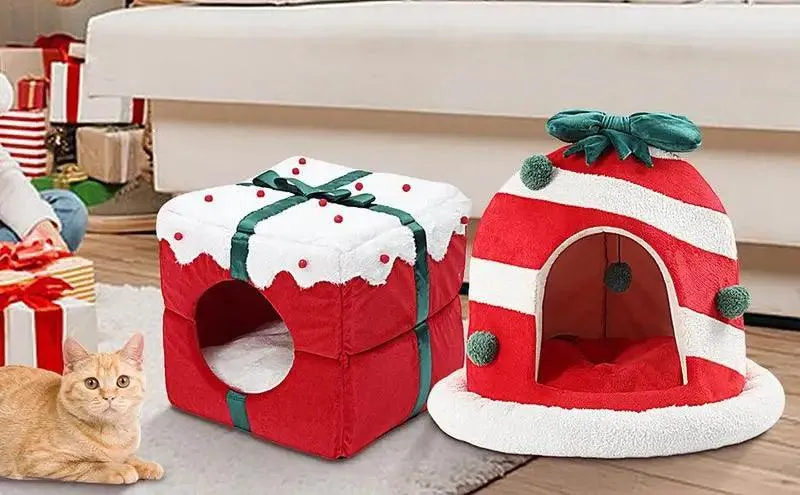 Holiday Pet Tent Christmas Bed for Pets