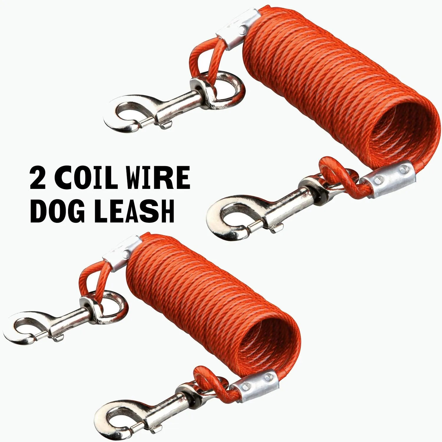 Katzco Dog Lead - 12 Foot Coil Wire Dog Cable for Large Dogs, 2 Pack - Extra Strong Swivel