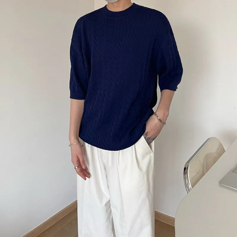 [Korean Style] Khaki / Blue Oversize Knitted T-shirts