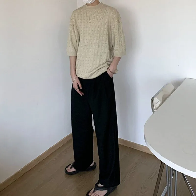 [Korean Style] Khaki / Blue Oversize Knitted T-shirts