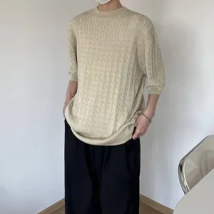 [Korean Style] Khaki / Blue Oversize Knitted T-shirts