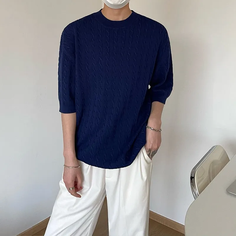 [Korean Style] Khaki / Blue Oversize Knitted T-shirts