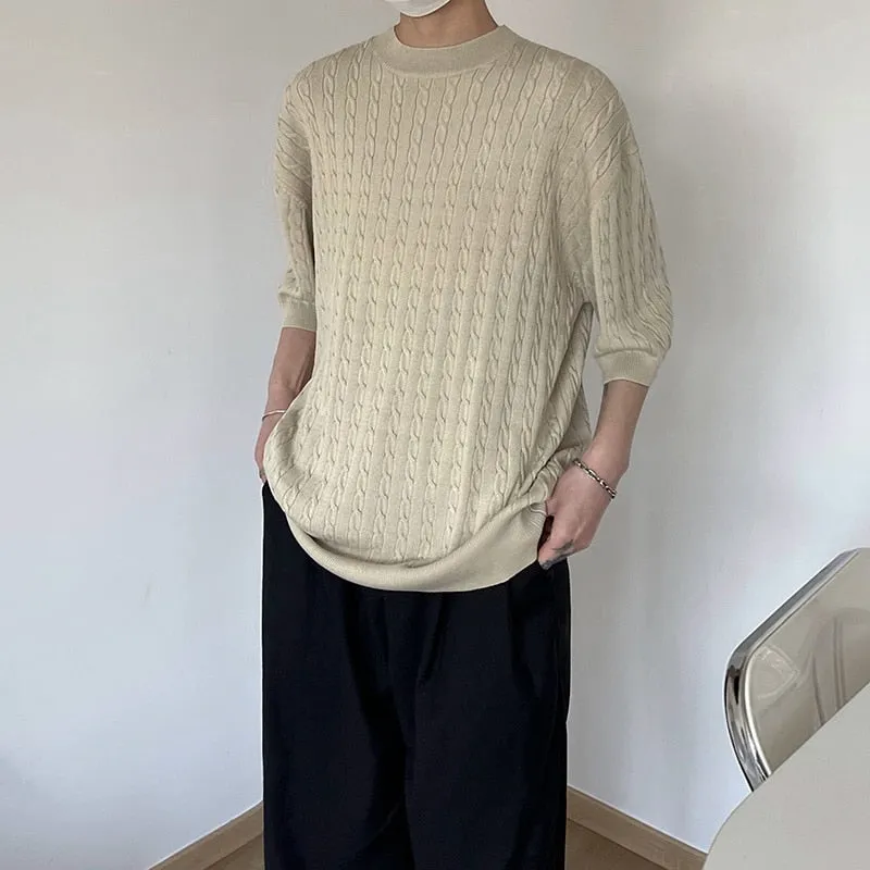 [Korean Style] Khaki / Blue Oversize Knitted T-shirts