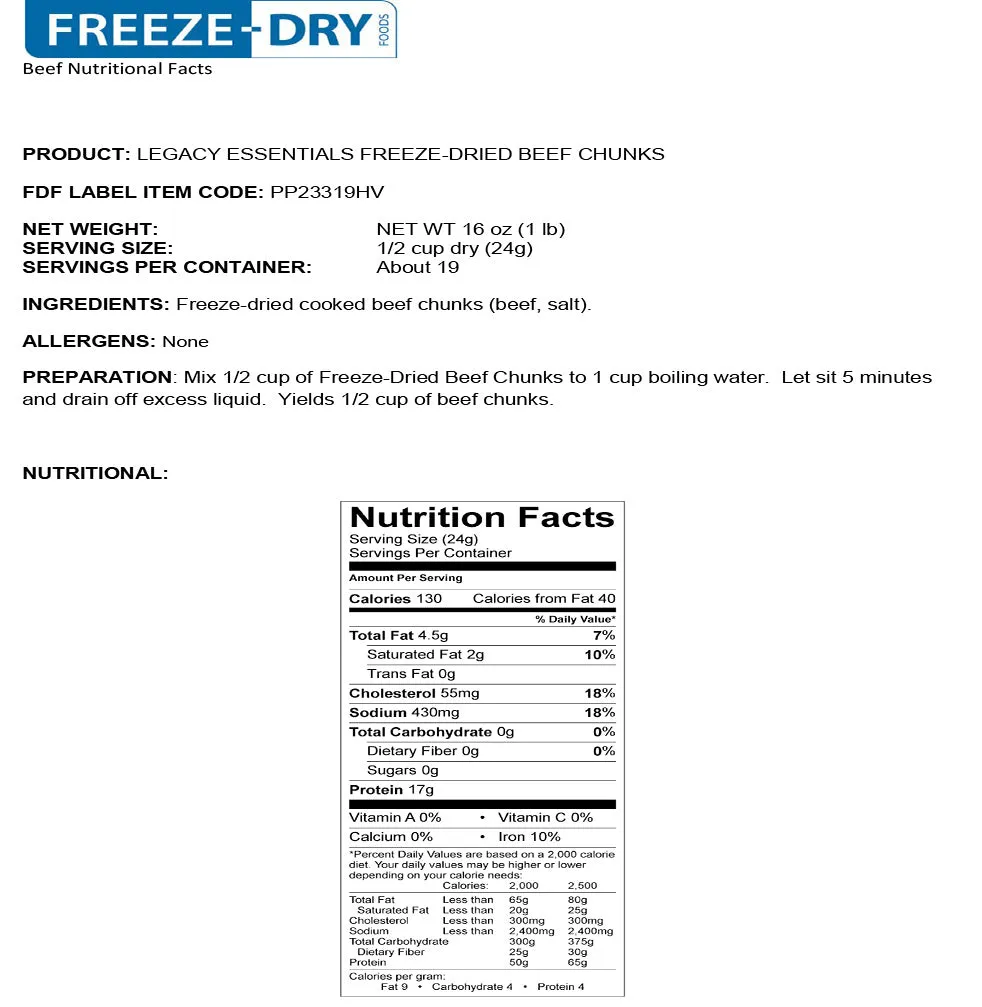 Legacy Premium 100% USDA Freeze Dried Beef Dices