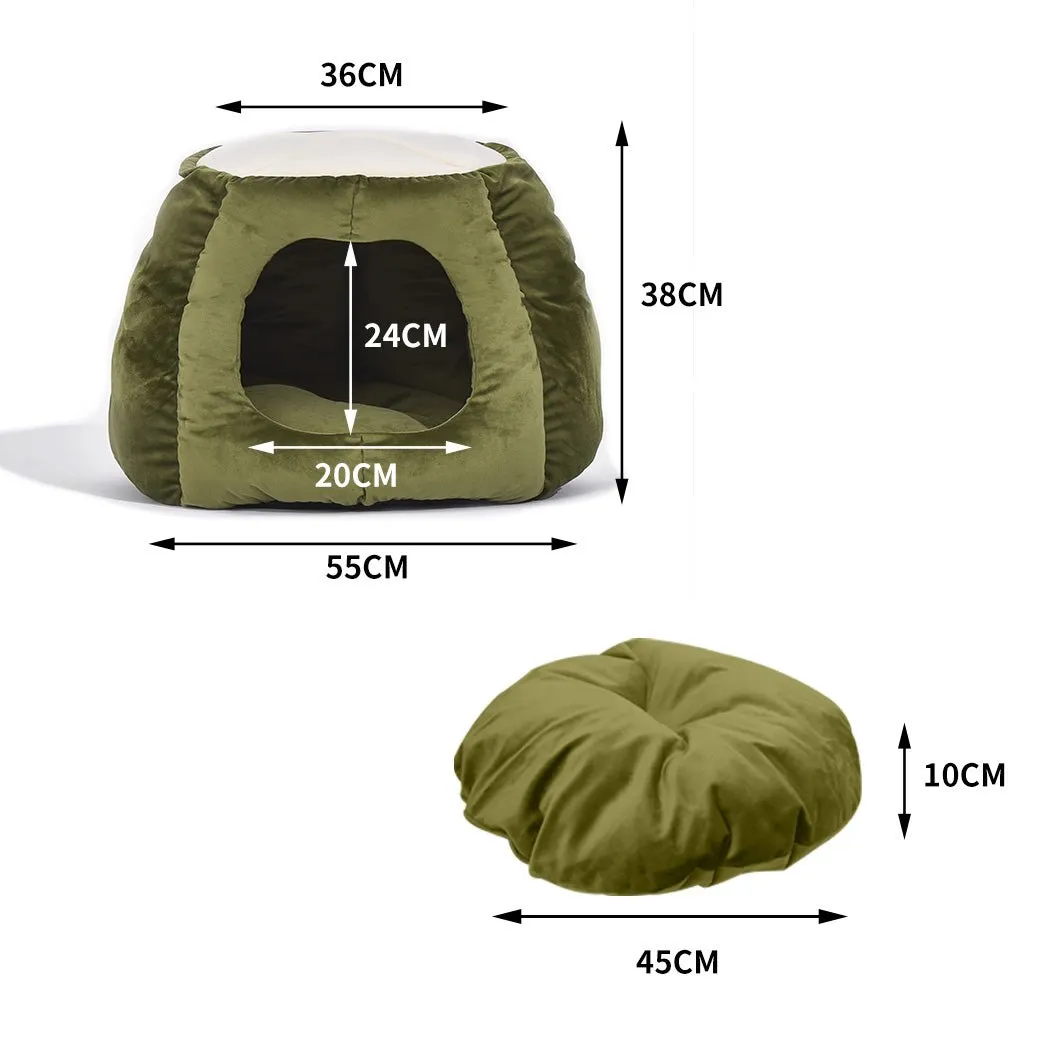 Pet Bed Cat Beds Bedding Castle Igloo Round Nest Comfy Kennel Cave Green L