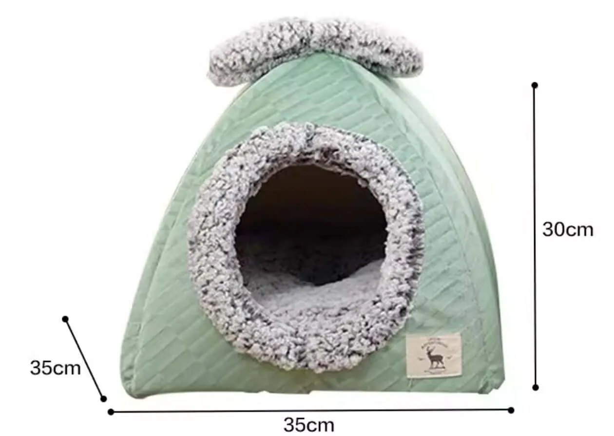 Pet Cave Bed Warm Cat Nest Fleece Bed with Bow for Cat Small Dog