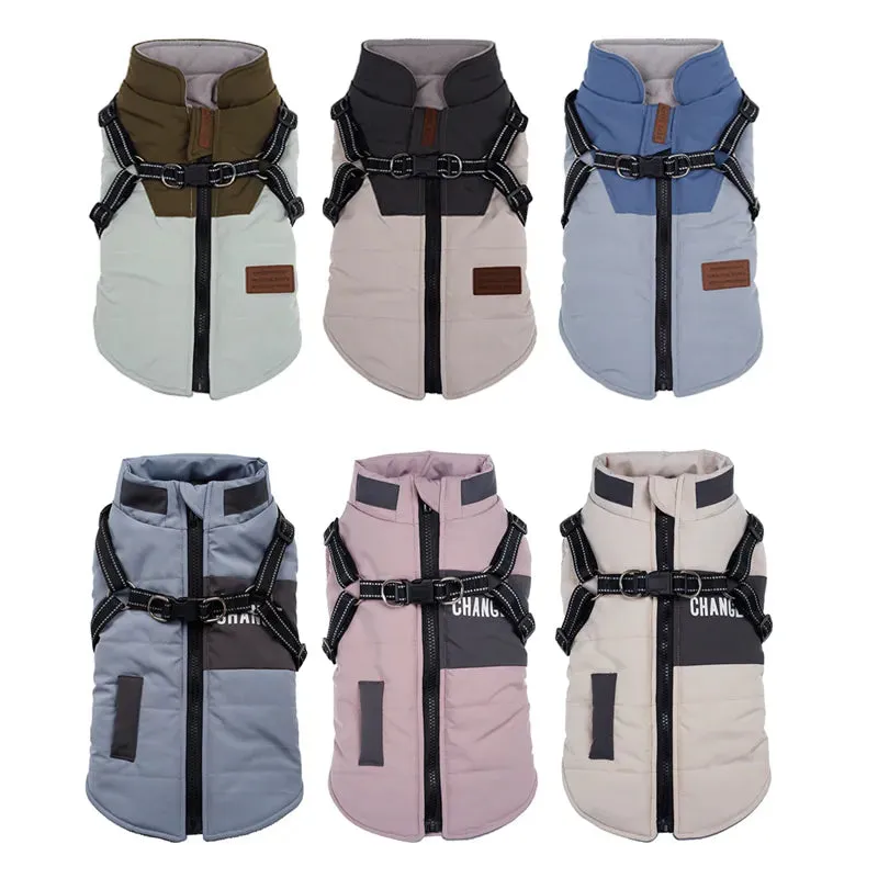 Pet Dog Jacket With Harness Winter Dog Clothes For Small Large Dogs Warm Waterproof Pet Coat Chihuahua Clothing Puppy