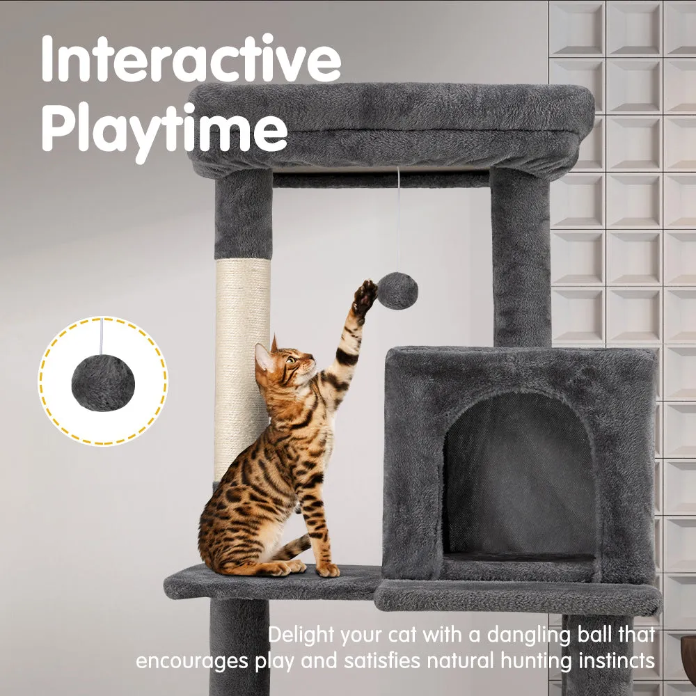 Petzly Cat Tree Tower Scratching Post Scratcher Condo House Bed 142cm Dark Grey