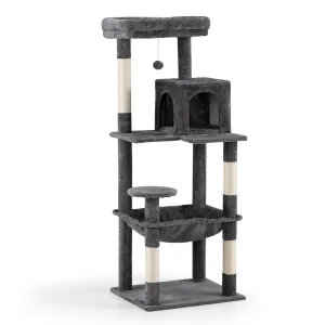 Petzly Cat Tree Tower Scratching Post Scratcher Condo House Bed 142cm Dark Grey