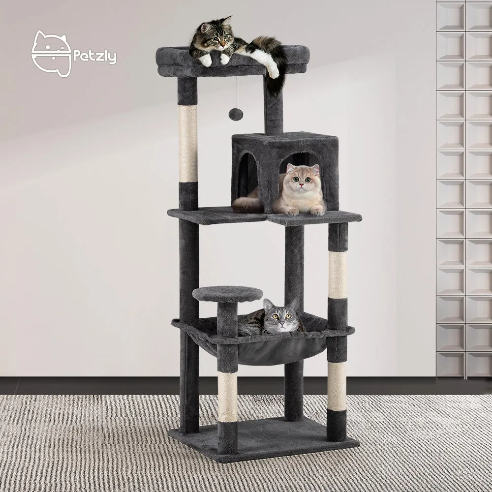 Petzly Cat Tree Tower Scratching Post Scratcher Condo House Bed 142cm Dark Grey