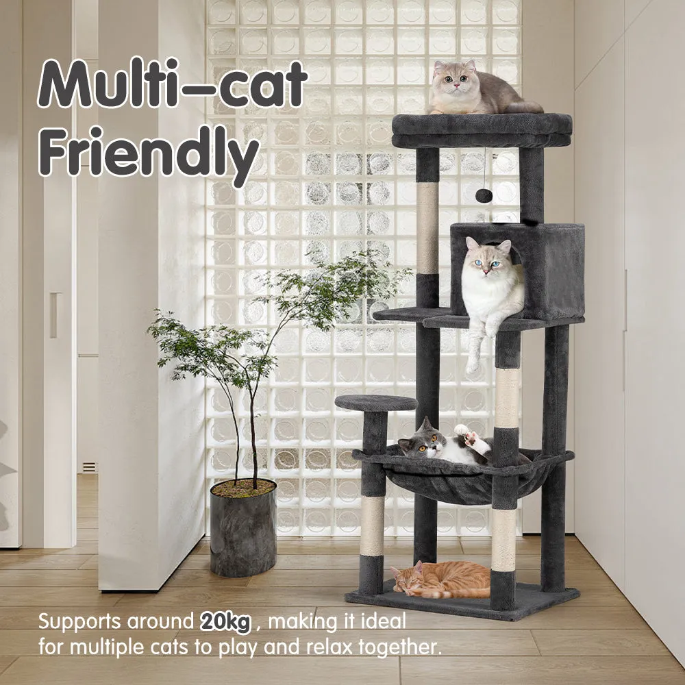 Petzly Cat Tree Tower Scratching Post Scratcher Condo House Bed 142cm Dark Grey