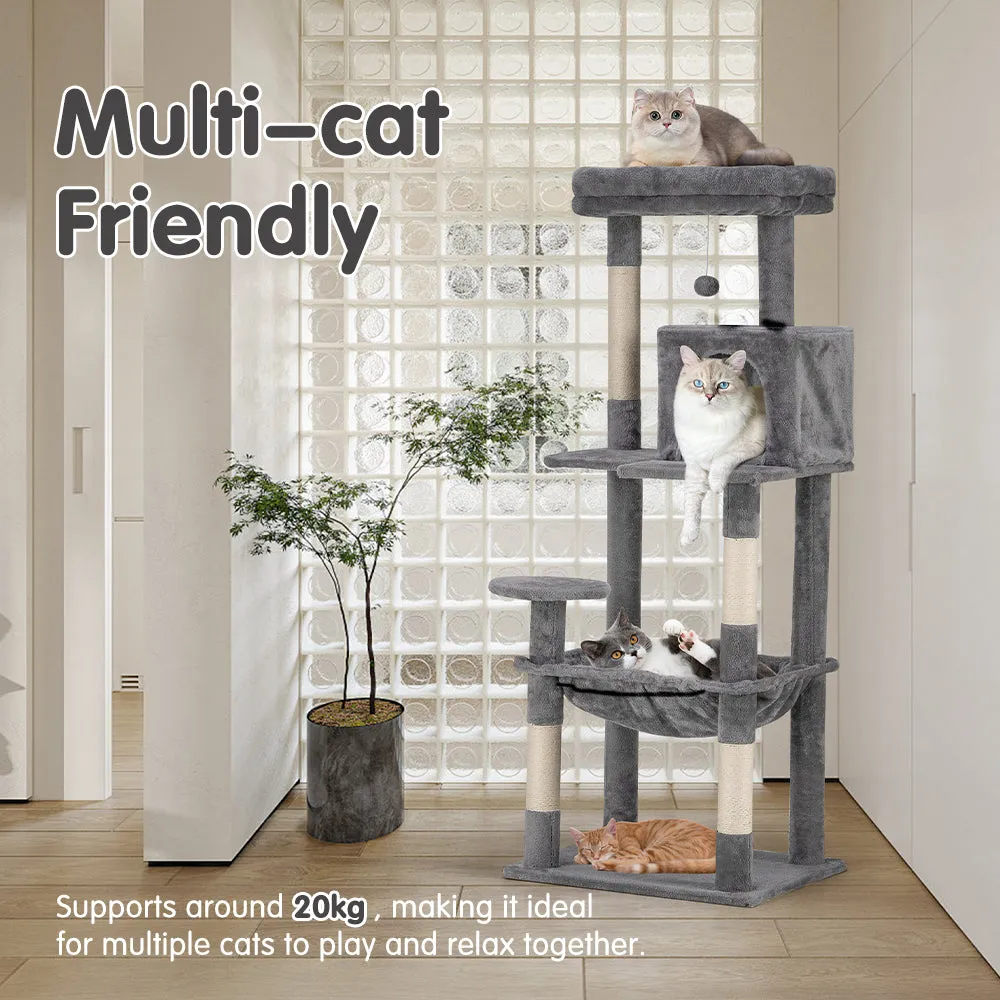 Petzly Cat Tree Tower Scratching Post Scratcher Condo House Bed 142cm Grey