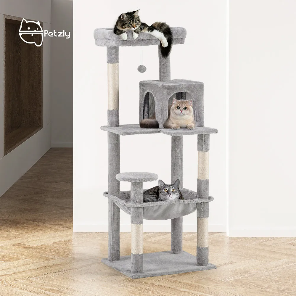 Petzly Cat Tree Tower Scratching Post Scratcher Condo House Bed 142cm Grey