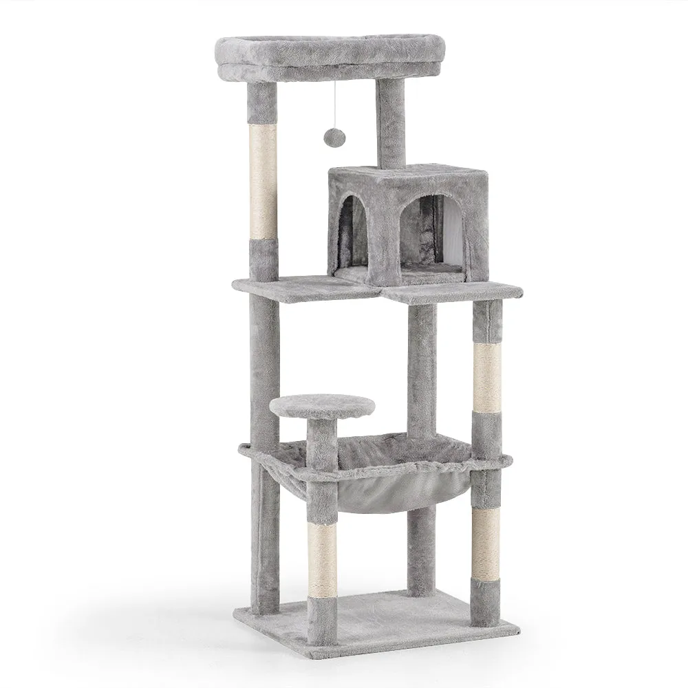 Petzly Cat Tree Tower Scratching Post Scratcher Condo House Bed 142cm Grey