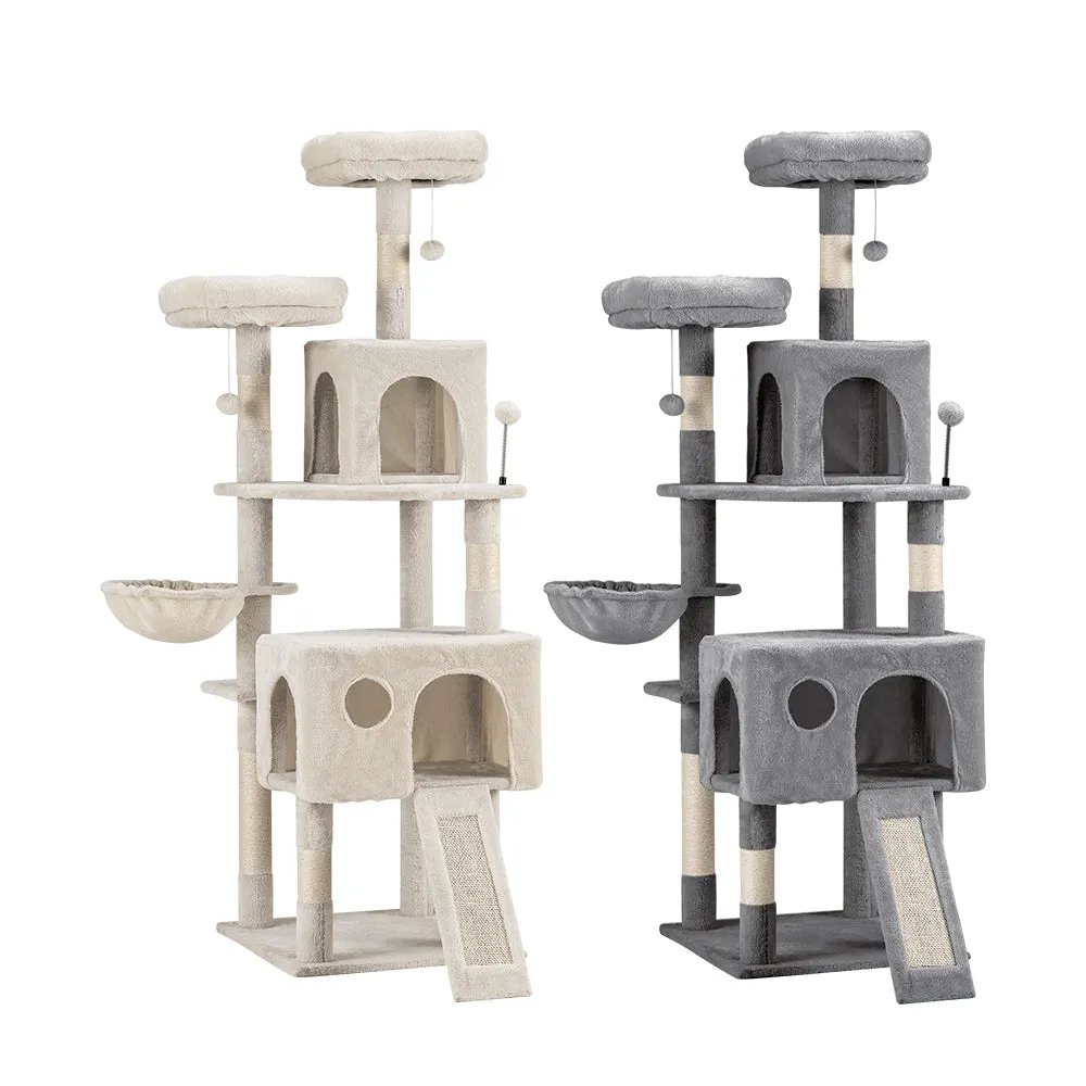 Petzly Cat Tree Tower Scratching Post Scratcher Condo House Bed 164cm Beige/Grey