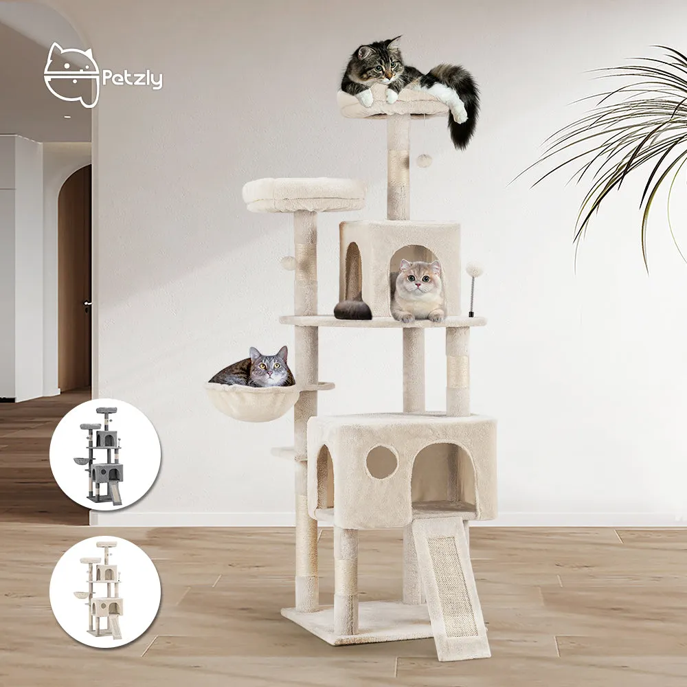 Petzly Cat Tree Tower Scratching Post Scratcher Condo House Bed 164cm Beige/Grey