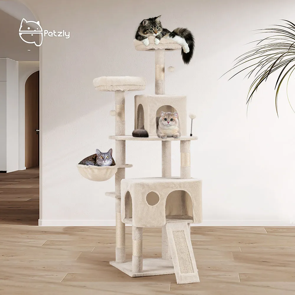 Petzly Cat Tree Tower Scratching Post Scratcher Condo House Bed 164cm Beige/Grey