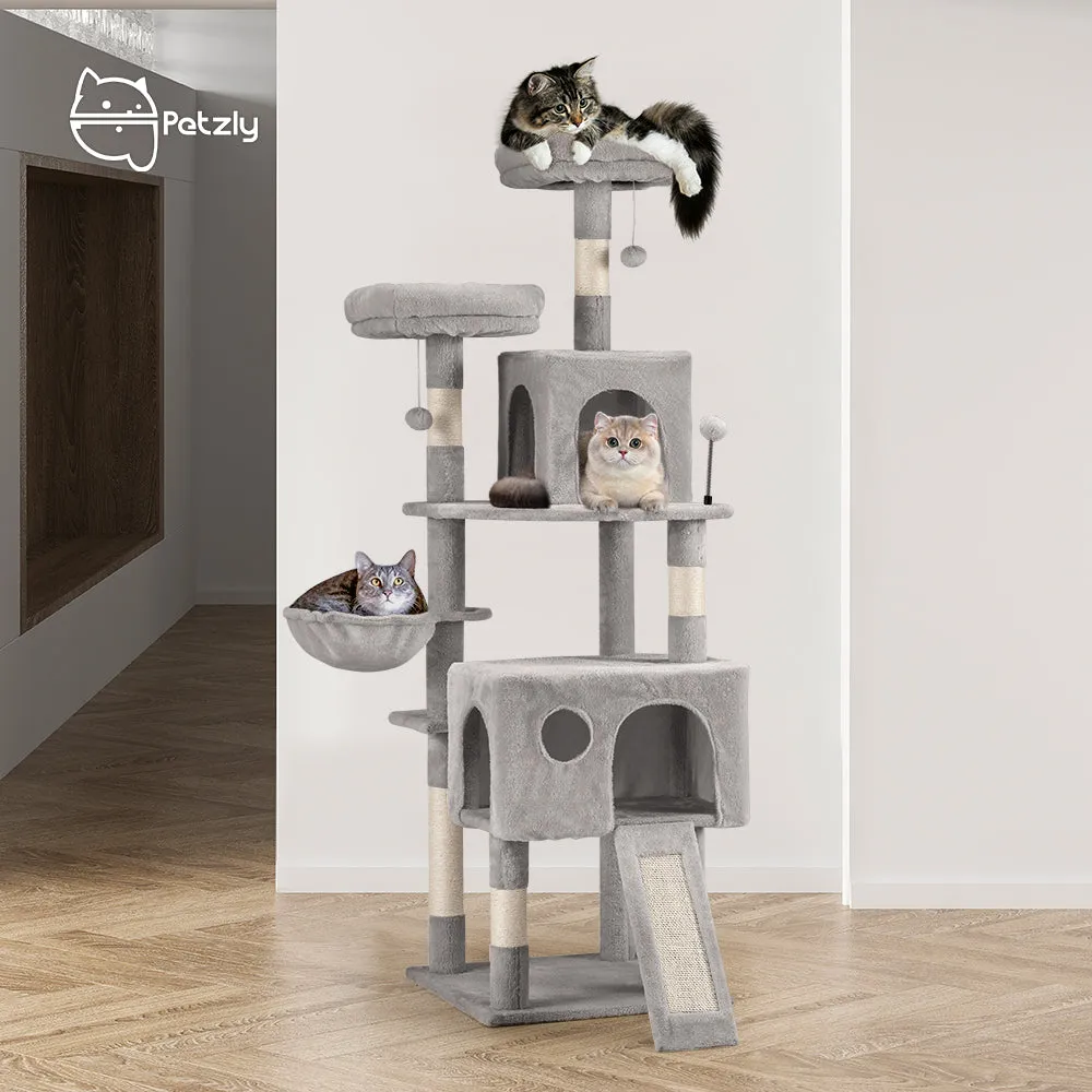 Petzly Cat Tree Tower Scratching Post Scratcher Condo House Bed 164cm Beige/Grey