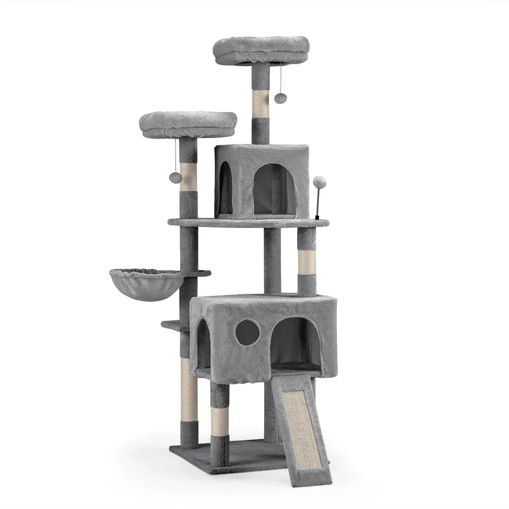 Petzly Cat Tree Tower Scratching Post Scratcher Condo House Bed 164cm Beige/Grey