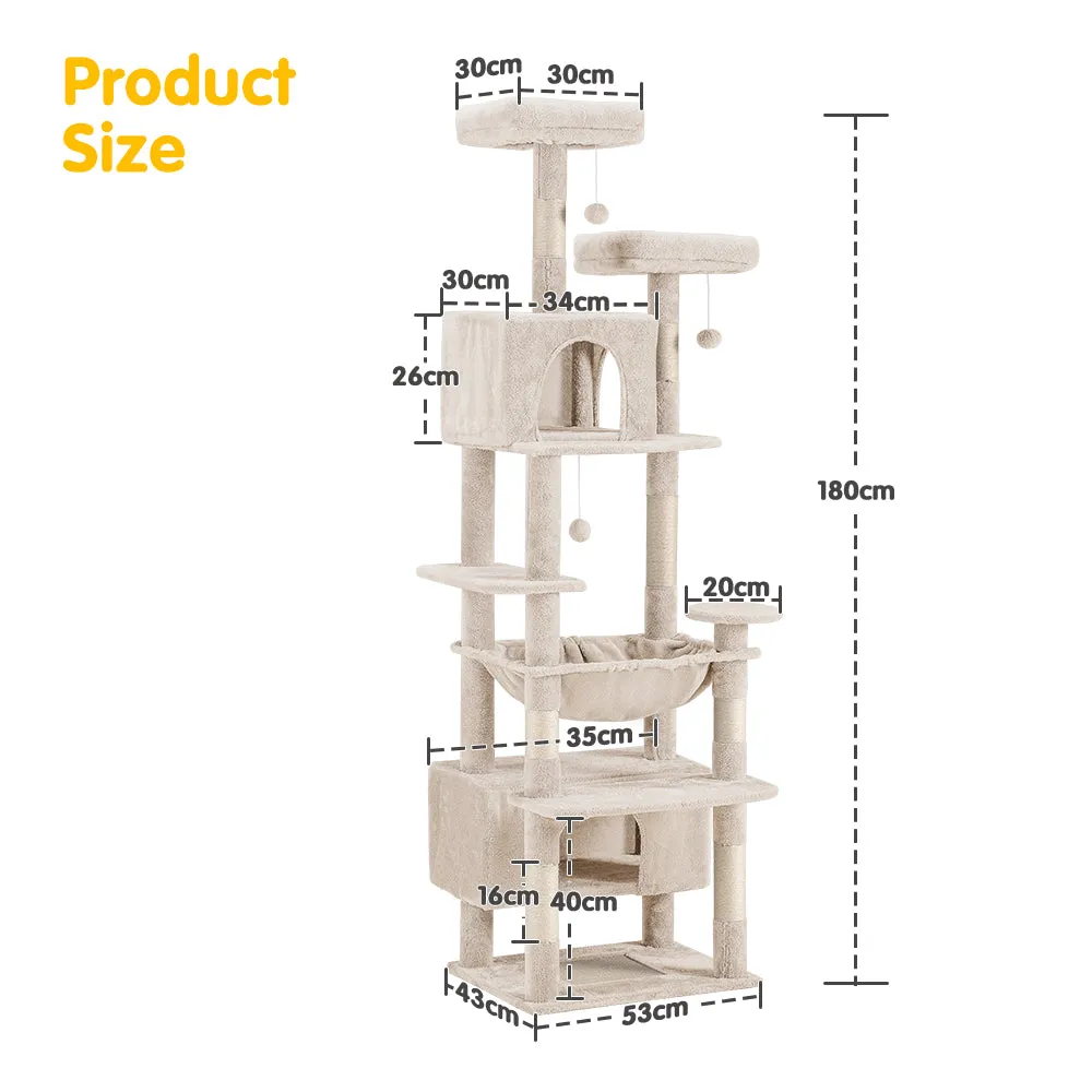 Petzly Cat Tree Tower Scratching Post Scratcher Condo House Bed 180cm Beige