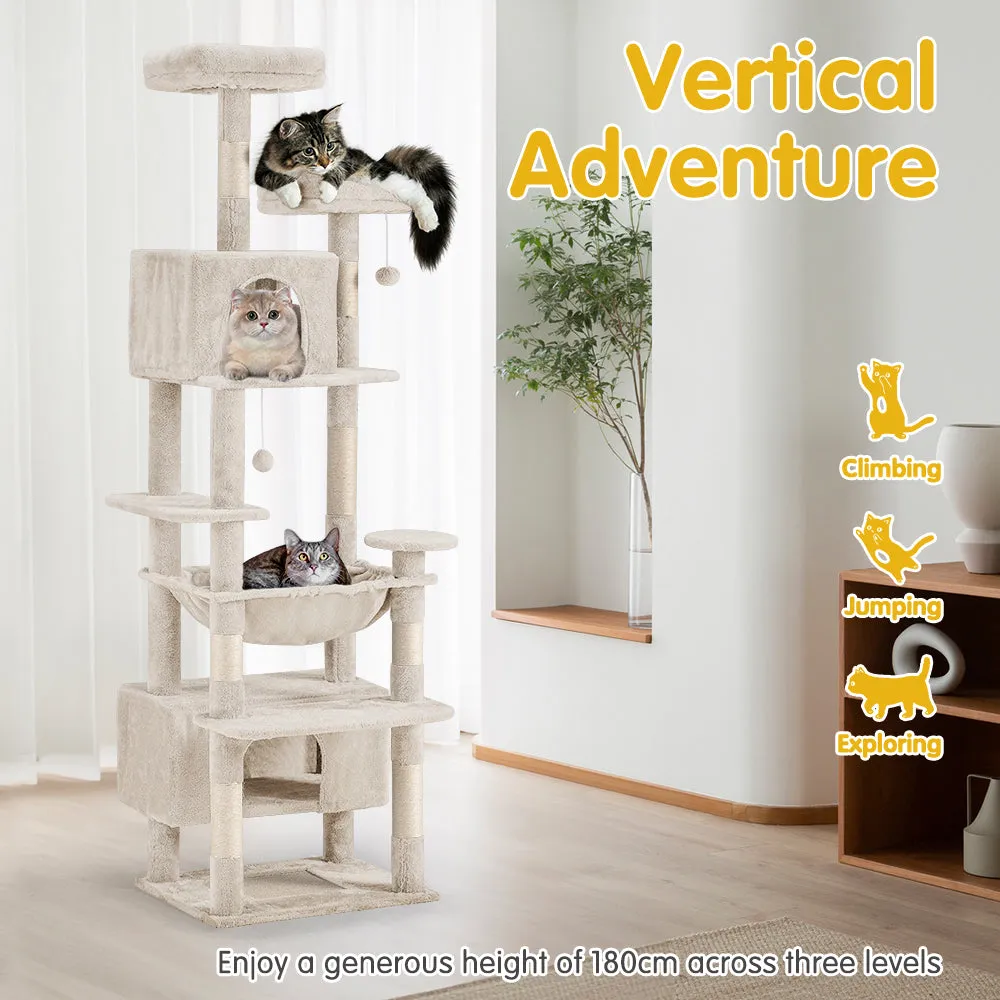 Petzly Cat Tree Tower Scratching Post Scratcher Condo House Bed 180cm Beige